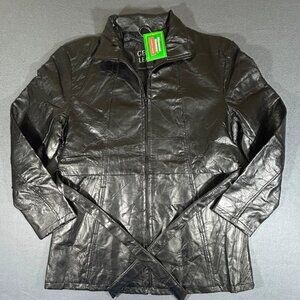 Giovanni Navarre Women's Black Genuine Leather Jacket Italian Size L NWT